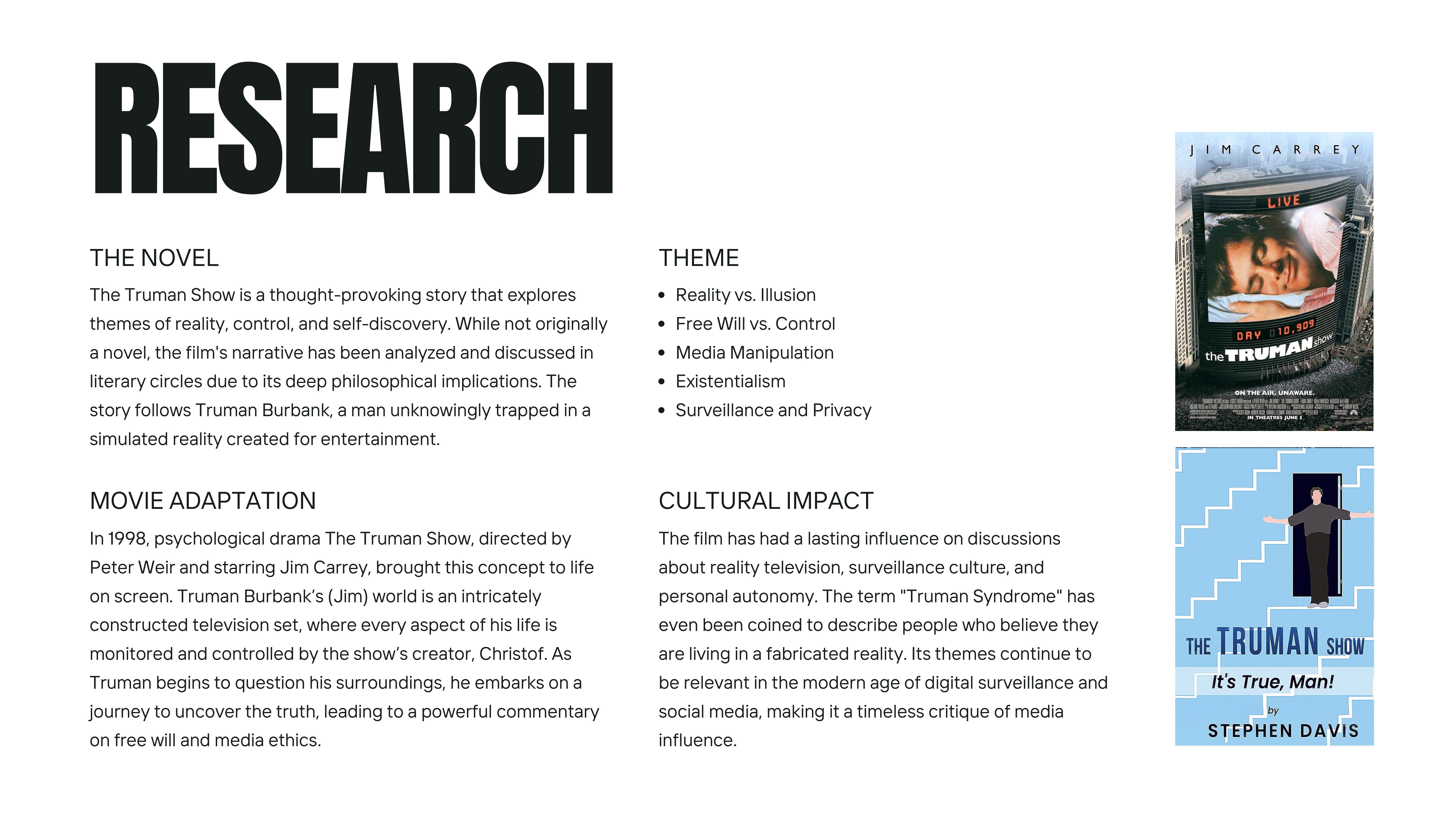 The Truman Show - research: novel, adaptation, themes, cultural impact