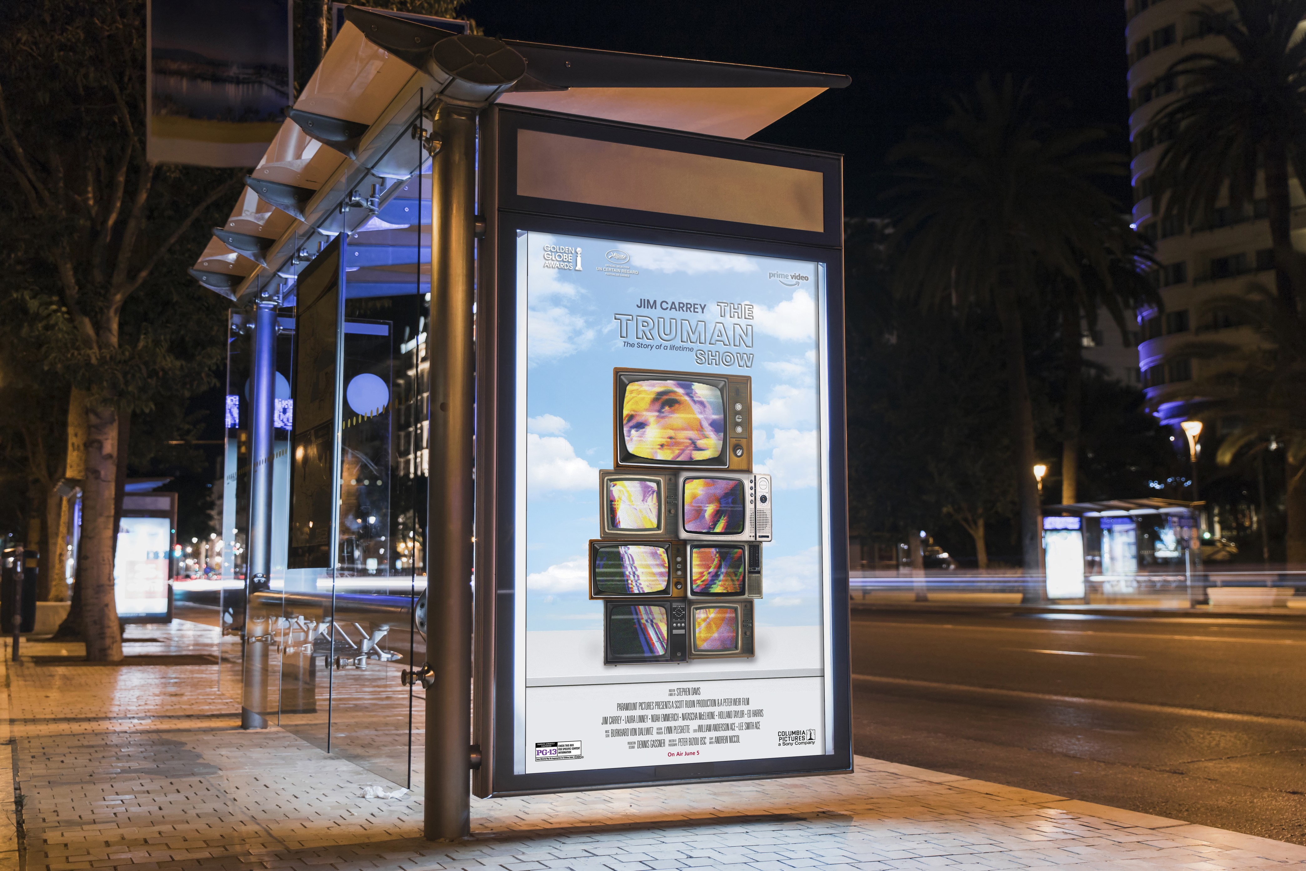 Outdoor mockup - bus stop billboard at night