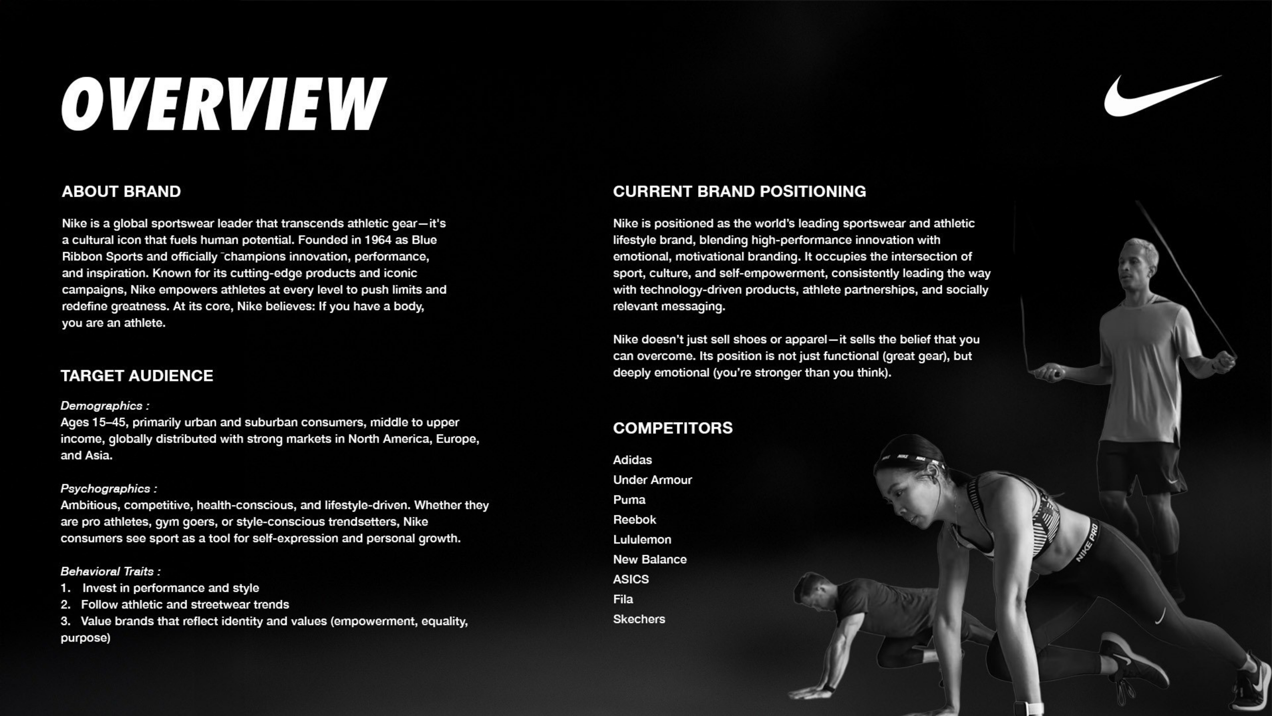 Nike - Overview: brand background, target audience, positioning, competitors