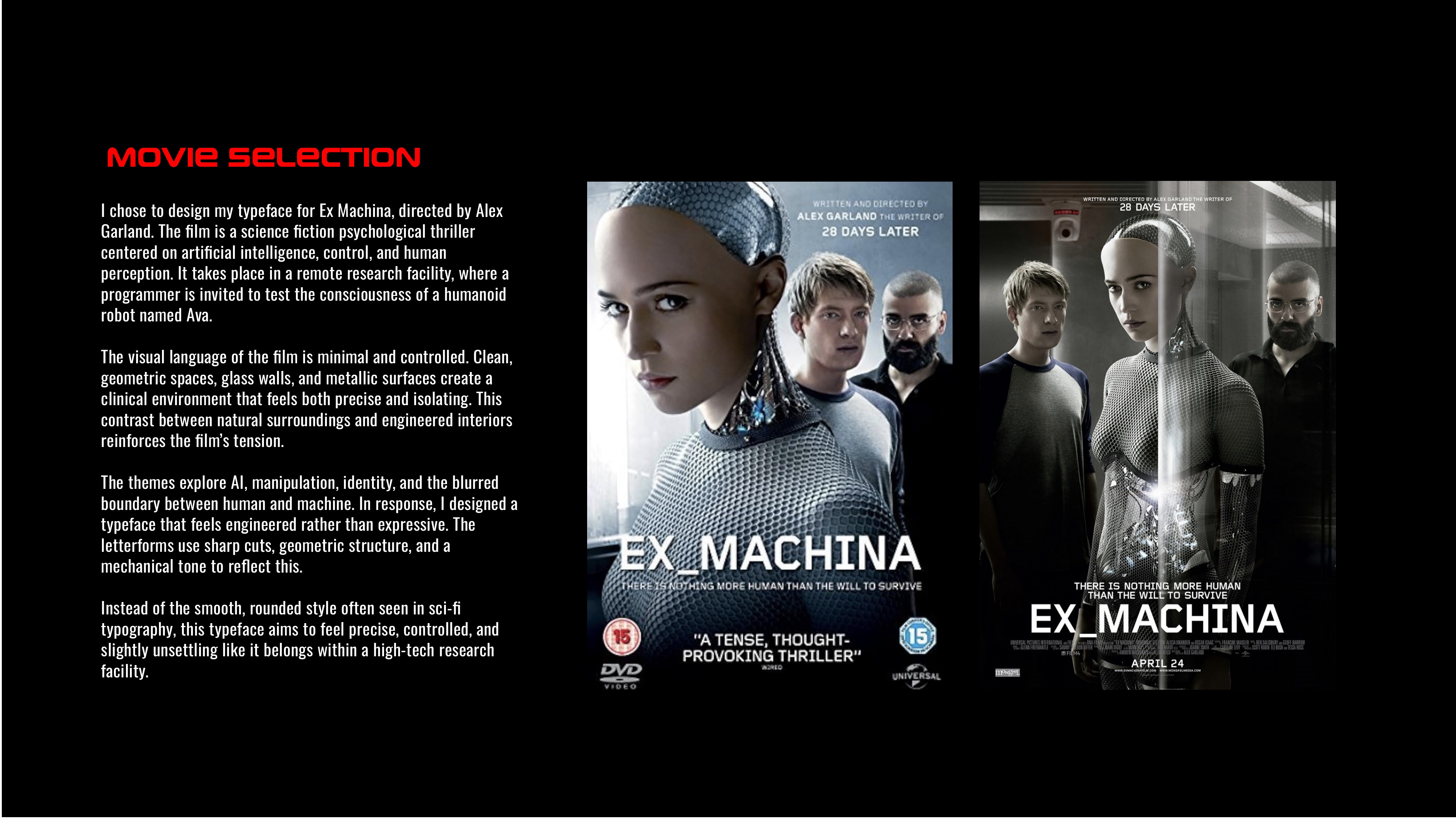 Movie Selection - Ex Machina: AI, manipulation, identity, and the blurred boundary between human and machine