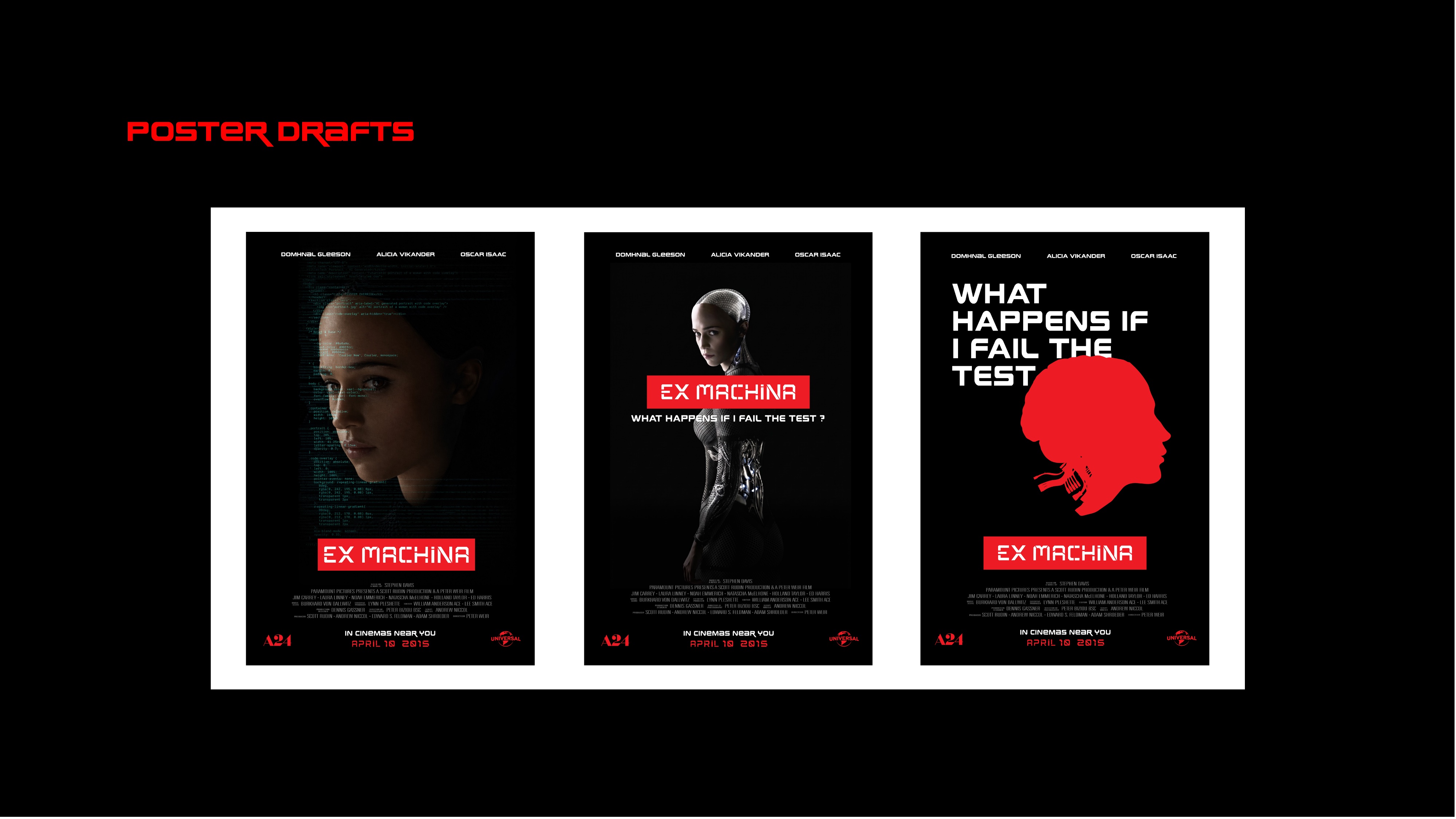 Poster Drafts - three Ex Machina poster explorations using the SPLITFORM typeface